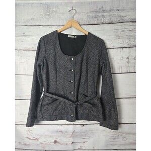 Kit Cornell Womens Jacket Size 6 Black Blue Tweed Belted Blazer Button Up